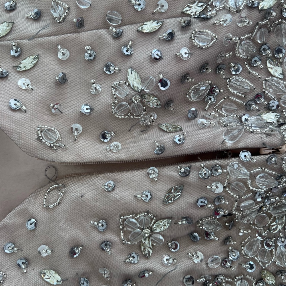JVN by Jovani Blush and Silver Beaded V-Neck Cocktail Dress - Picture 7 of 7